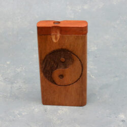 4" Yin and Yang Engraved Wooden Dugouts w/Rounded Edges & 2.75" Metal Cigarette One-Hitter