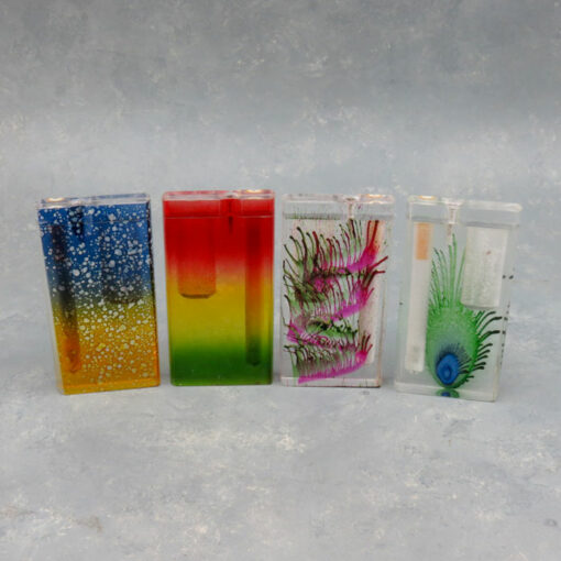 4" Mixed Designs Transparent Acrylic Dugouts w/2.75" Metal Cigarette One-Hitter