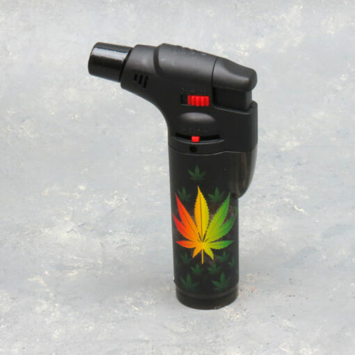 4.5″ Clickit Refillable Single Adjustable Torch Lighters w/Leaf Designs & Display