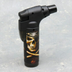 4.5″ Clickit Refillable Single Adjustable Torch Lighters w/Skull Designs & Display