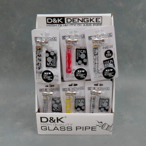 4" D&K Glass Hand Pipes w/Metal Bowl & Screens