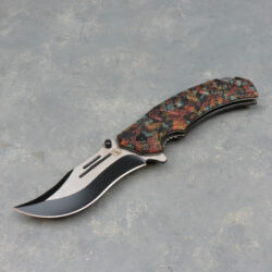 4″ Curved Metallic Camo Spring Assisted Knife w/Clip & Lanyard Loop