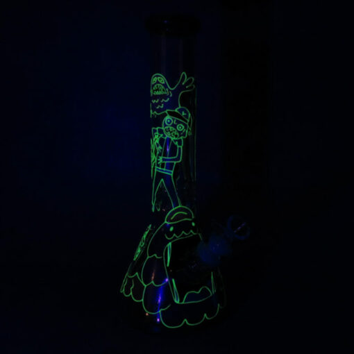 14" Rick & Ash Glow-in-the-Dark Heavy Beaker-Style Glass Water Pipe w/Ice Catch