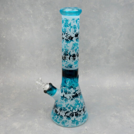 14" Frosted Skull Design Beaker-Stle Glass Water Pipe w/Ice Catch & Diffused Downstem