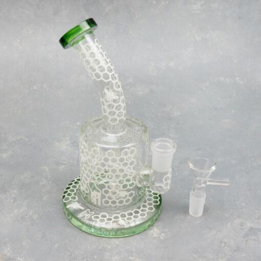 7" Glow-in-the-Dark Honeycomb & Bees Rig Style Glass Water Pipe w/Inline Perc & Bent Mouthpiece