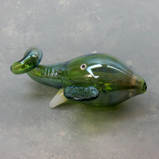 5" Iridescent Tusked Elephant Head Glass Hand Pipe w/Carb