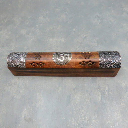 12" Metal Accent 'Namaste' Covered Wooden Incense Burner