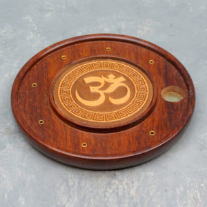 5" 'Meander Namaste' Wooden Incense Burner Disc