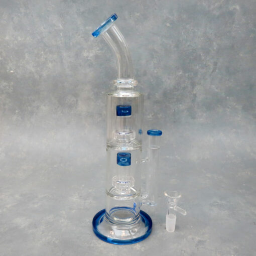 12" Dual Dome Perc Color Accent Rig-Style Glass Water Pipe w/Angled Mouthpiece & Ring