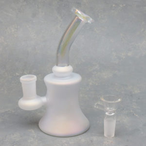 6" Frosted Leaf Iridescent Mini Glass Water Pipe w/Angled Mouthpiece