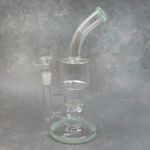 11" Contoured Splash Chamber Showerhead Perc Rig-Style Glass Water Pipe w/Angled Mouthpiece