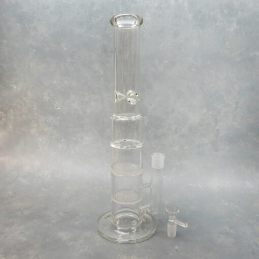 17" Clear Double Showerhead to Turbo Perc Glass Water Pipe w/Ice Catch & Thick Mouthpiece