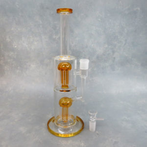 13.5" Color Accent Double Tree Perc Glass Water Pipe w/Narrow Mouthpiece & Wide Base