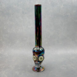 17" Iridescent Skull Soft Glass Water Pipe w/Base & Glow-in-the-Dark Eyes
