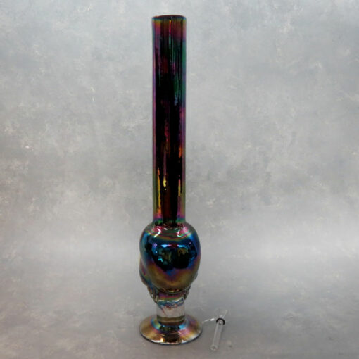 17" Iridescent Skull Soft Glass Water Pipe w/Base & Glow-in-the-Dark Eyes