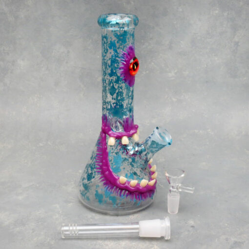 9" Glow-in-the-Dark Tooth Monster Beaker-Style Glass Water Pipe w/Ice Catch & Diffused Downstem