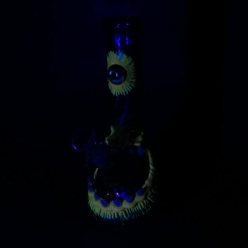 9" Glow-in-the-Dark Tooth Monster Beaker-Style Glass Water Pipe w/Ice Catch & Diffused Downstem
