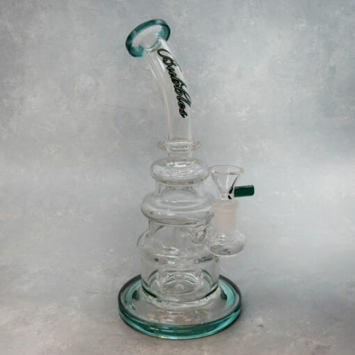 10" Barrel Perc Curvy Rig Style "Bubbles" Glass Water Pipe w/Angled Narrow Mouthpiece