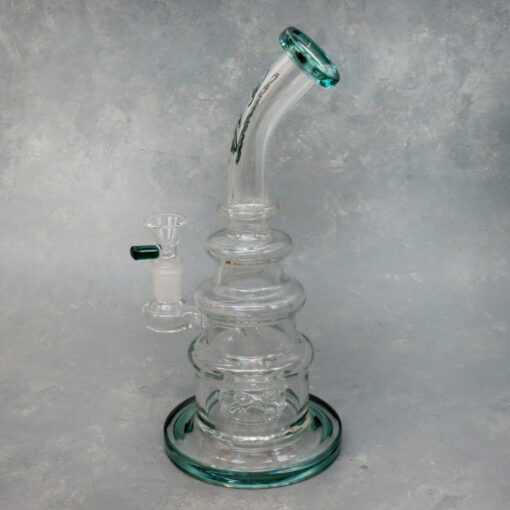 10" Barrel Perc Curvy Rig Style "Bubbles" Glass Water Pipe w/Angled Narrow Mouthpiece