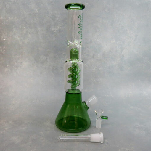 13" 'Double Helix/Half-Dome Perc' Beaker-Based Glass Water Pipe w/Ice Catch & Diffused Downstem