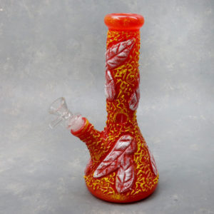 18" Wild Feathers Beaker-Style Glass Water Pipe w/Ice Catch & Diffused Downstem