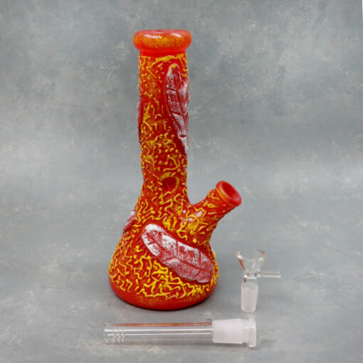 18" Wild Feathers Beaker-Style Glass Water Pipe w/Ice Catch & Diffused Downstem