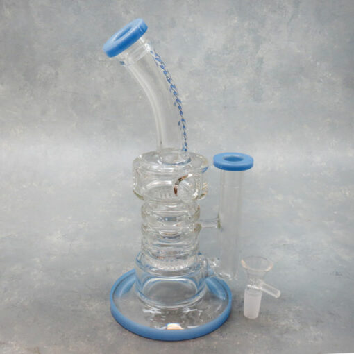 10" Institution Double Showerhead Perc Rig Style Glass Water Pipe w/'Ice Catch' & Narrow Angled Mouthpiece