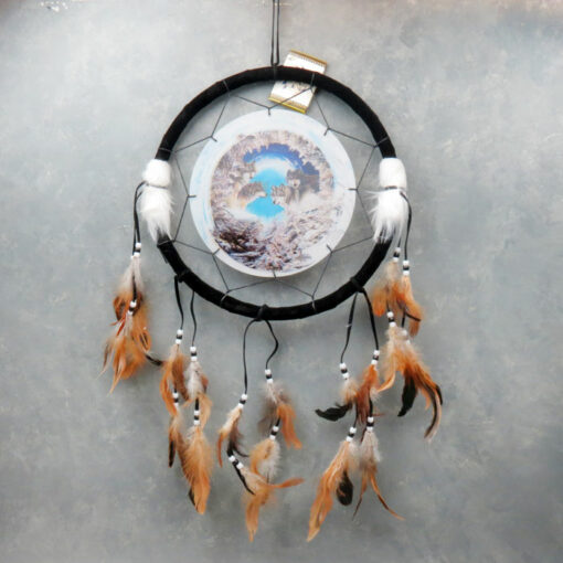 13.5" Kinnex Lenticular 3D Dream Catcher Mandala w/Faux Fur, Leather & Beaded Feathers