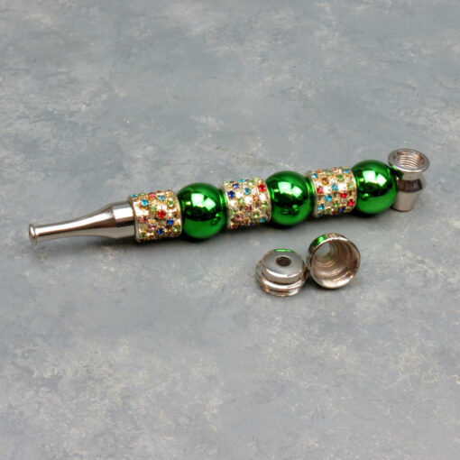 6" Jeweled Beaded Metal Hand Pipes w/Screen & Cap