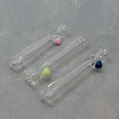 4.25" Smooth Clear Glass Chillums w/Tapered Mouthpiece & Color Bump