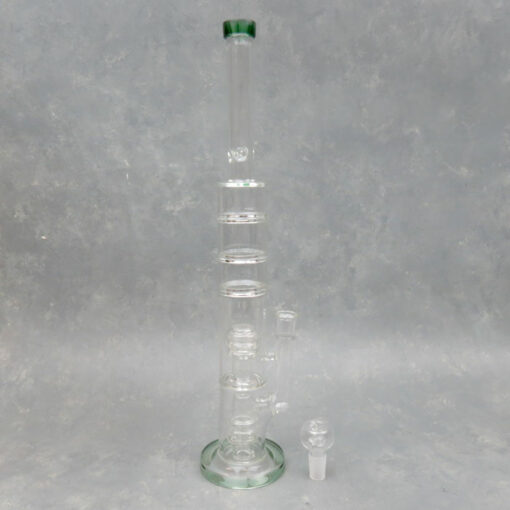 18" Double Matrix Perc Color Accent Glass Water Pipe w/Internal Rings, Base & Skinny Mouthpiece