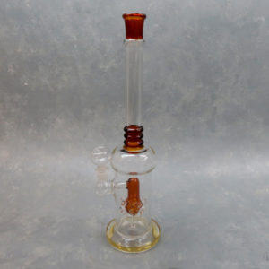 14" Sprinkler Perc Color Accent Glass Water Pipe w/Base, Ribbing & Narrow Mouthpiece