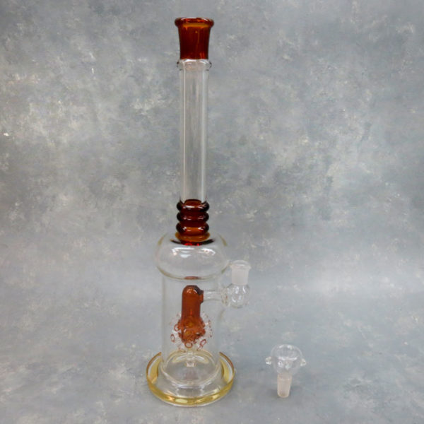 14" Sprinkler Perc Color Accent Glass Water Pipe w/Base, Ribbing & Narrow Mouthpiece