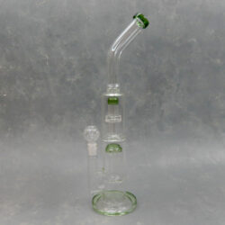 16" Ball to UFO Double Perc Color Accent Glass Water Pipe w/Base & Angled Mouthpiece