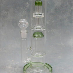 16" Ball to UFO Double Perc Color Accent Glass Water Pipe w/Base & Angled Mouthpiece