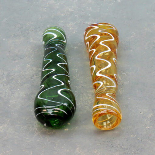 3.5" Wavy Thin Line Colored Glass Chillums w/Flattened Mouthpiece