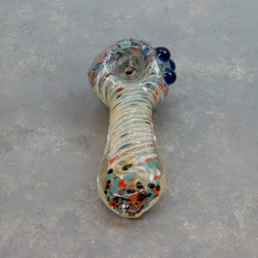 4.25" Inside-Out Color Splotch Latticino Twist Spoon Style Glass Hand Pipes w/Tri-Dot, Carb & Tapered Mouthpiece