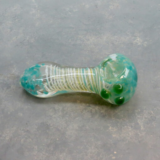 4.25" Inside-Out Color Splotch Latticino Twist Spoon Style Glass Hand Pipes w/Tri-Dot, Carb & Tapered Mouthpiece