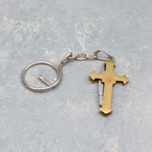 1.125" Brass Cross Key Chain Knives (12pcs/box) [AS-IS] Some blades may have slight tarnishing