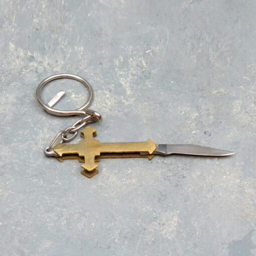 1.125" Brass Cross Key Chain Knives (12pcs/box) [AS-IS] Some blades may have slight tarnishing