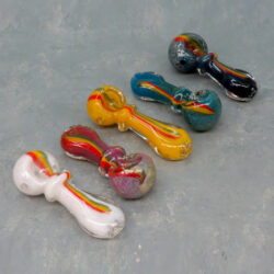 3.5" Color Bubbles Rasta Stripe Glass Hand Pipes w/Ring & Flattened Mouthpiece