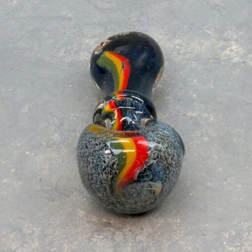 3.5" Color Bubbles Rasta Stripe Glass Hand Pipes w/Ring & Flattened Mouthpiece