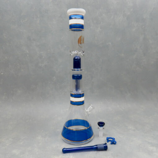 18" Diffused Downstem to Tree to Dome Perc Beaker Style APO Glass Water Pipe w/Ice Catch & Metallic Rings