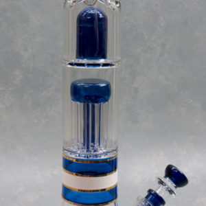 18" Diffused Downstem to Tree to Dome Perc Beaker Style APO Glass Water Pipe w/Ice Catch & Metallic Rings