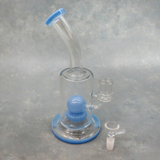 10" Hitch [Puck] Perc Rig Style Glass Water Pipe w/Opaque Color Accent & Bent Mouthpiece