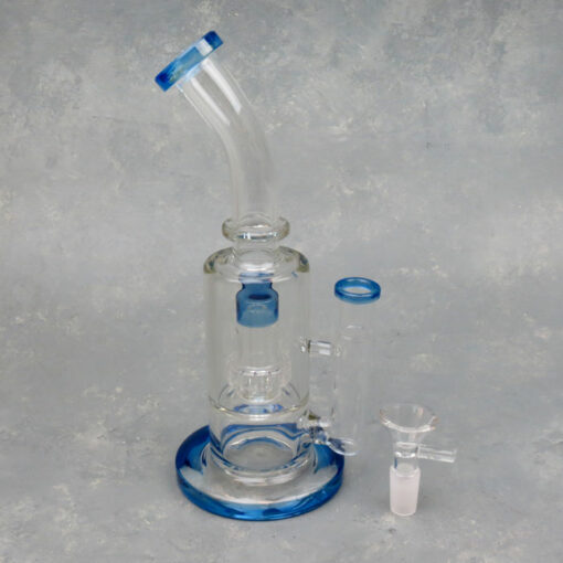9" UFO Perc Color Accent Rig-Style Glass Water Pipe w/Ring & Bent Mouthpiece