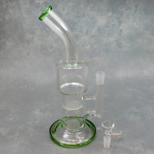11" Honeycomb Perc Color Accent Rig-Style Glass Water Pipe w/Bent Mouthpiece