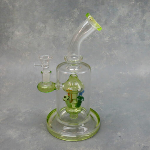 10" Mushroom Puck Perc Rig Style Glass Water Pipe w/Color Accent & Bent Mouthpiece