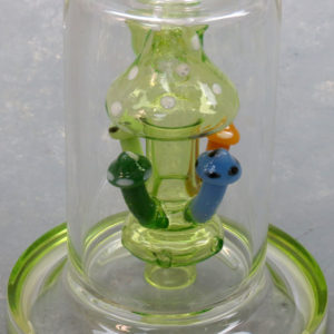 10" Mushroom Puck Perc Rig Style Glass Water Pipe w/Color Accent & Bent Mouthpiece