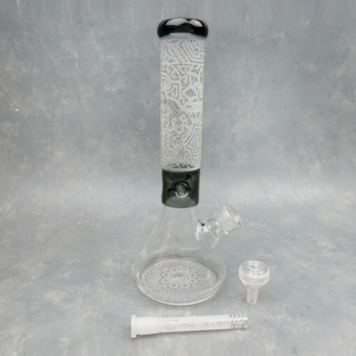 14" Thick Ornate Engraved Monster Glass Water Pipe w/Ice Catch & Diffused Downstem